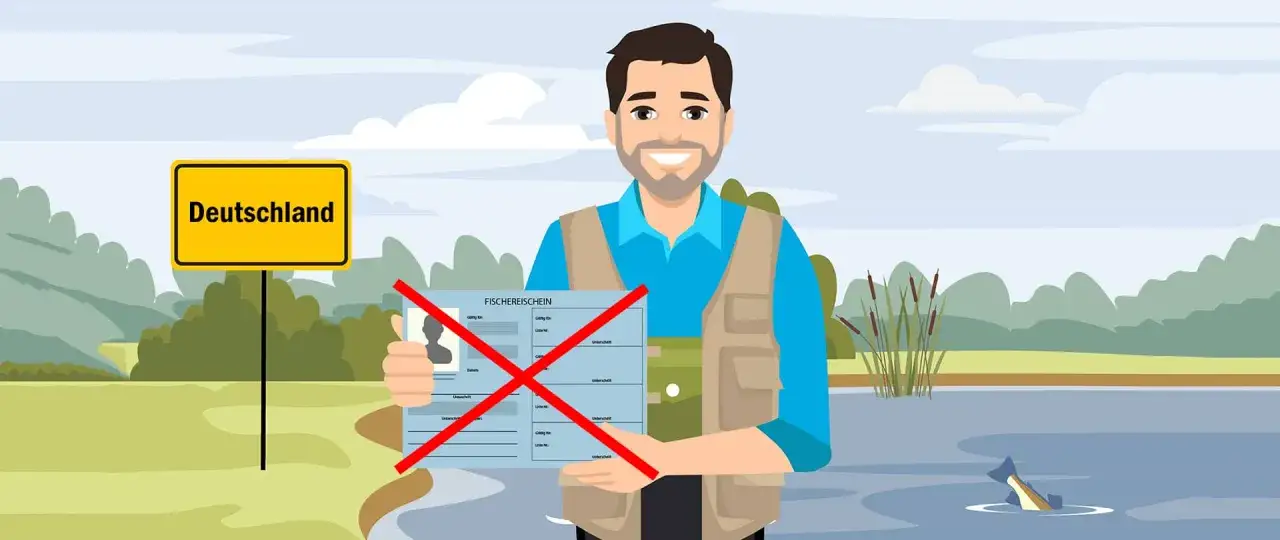 Mann am See in Deutschland h&auml;lt ung&uuml;ltigen Fischereischein. Wo kann ich angeln?