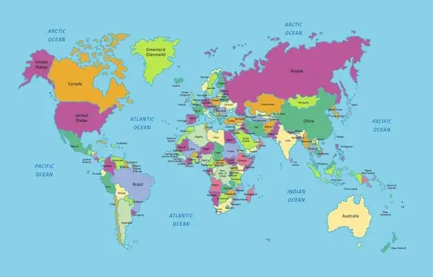 mapa świata z zaznaczonymi r&oacute;żnymi krajami i ikonami symbolizującymi styl życia