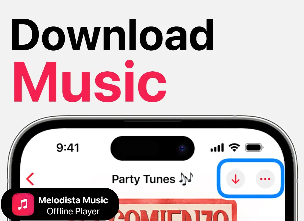 Jak pobrać muzykę? Ikona pobierania na ekranie telefonu z aplikacją Melodista Music Offline Player.