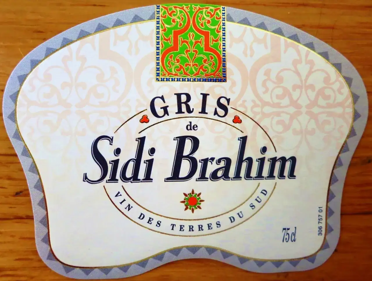 Étiquette de vin Sidi Brahim Gris, 75cl. Un vin des terres du Sud, parfait pour accompagner vos repas.