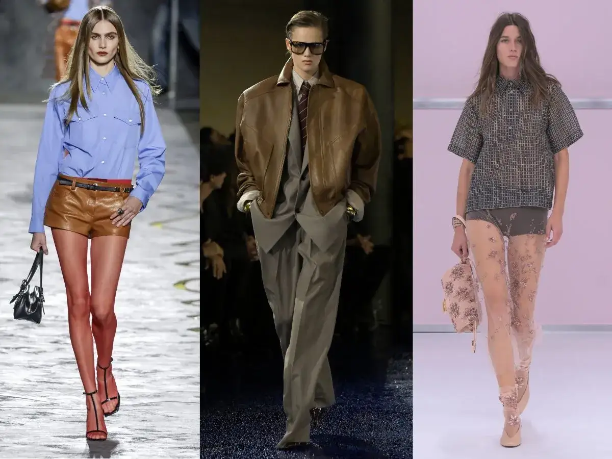 Trzy stylizacje na wybiegu pokazują, co to jest moda: odważne szorty, elegancki garnitur i zwiewna sukienka.