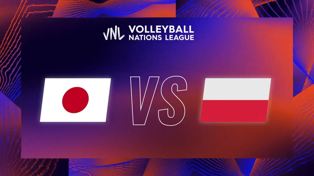 Flaga Japonii kontra Polska na tle VNL. Emocjonujący mecz siatkówki!