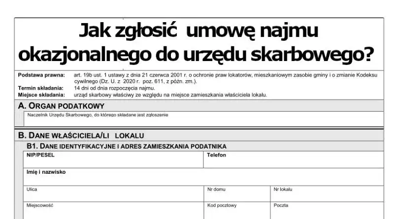 Formularz zgłoszenia najmu okazjonalnego e-Urząd Skarbowy