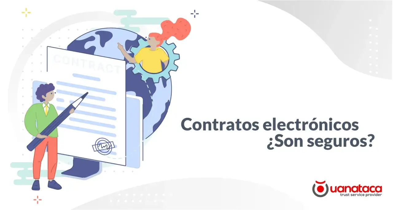Hombre con bolígrafo gigante listo para firma contrato en pantalla. Mundo digital y engranajes sugieren acuerdos globales.