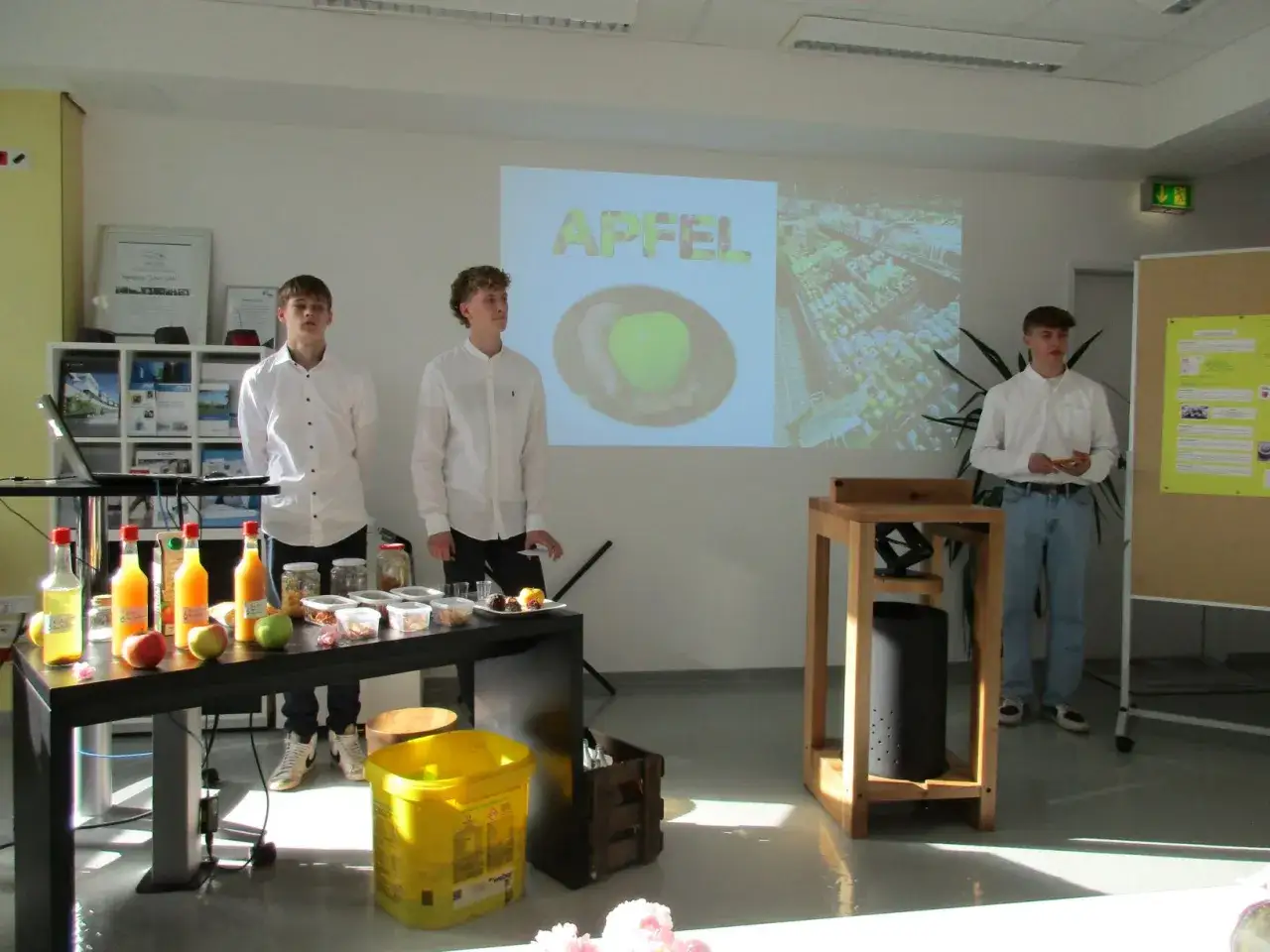 Schüler präsentieren im Rahmen eines projektorientierten Unterrichts ihre Ergebnisse zum Thema 