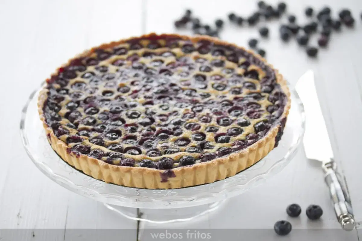 Tarta de arandanos casera, con masa dorada y arándanos jugosos. Perfecta para un postre delicioso.