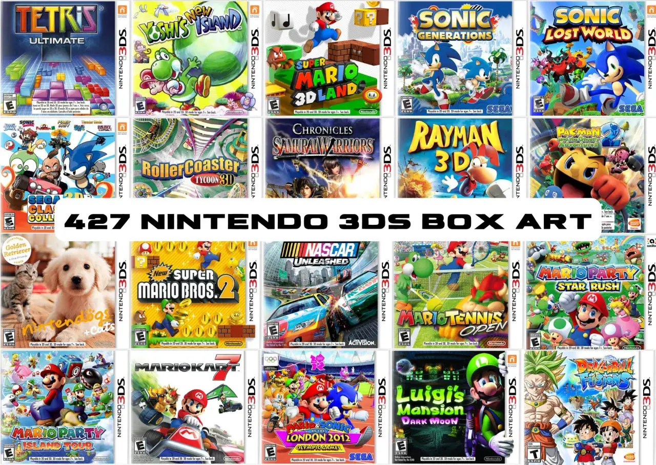 Cajas de los mejores juegos Nintendo DS: Tetris, Yoshi's Island, Super Mario 3D Land, Sonic Generations, Mario Kart 7 y m&aacute;s.