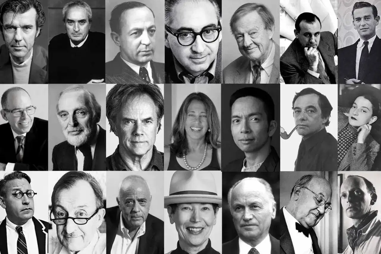 Collage von Porträts berühmter Grafik-Künstler, darunter Männer und Frauen unterschiedlichen Alters und Herkunft.
