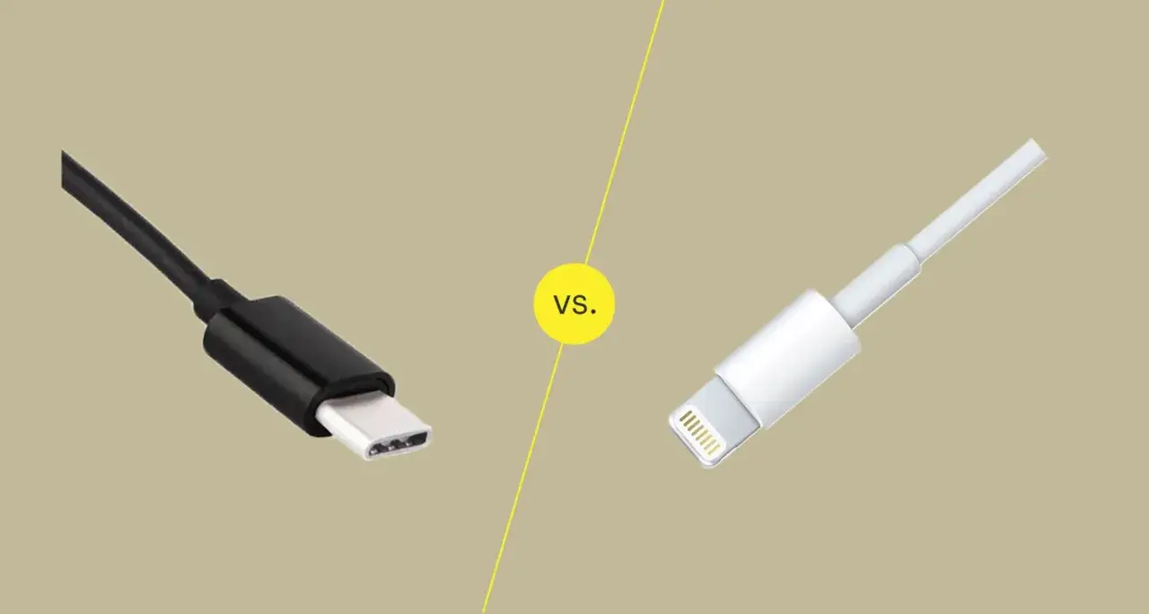 Por&oacute;wnanie dw&oacute;ch popularnych rodzaj&oacute;w złącz: USB-C i Lightning.