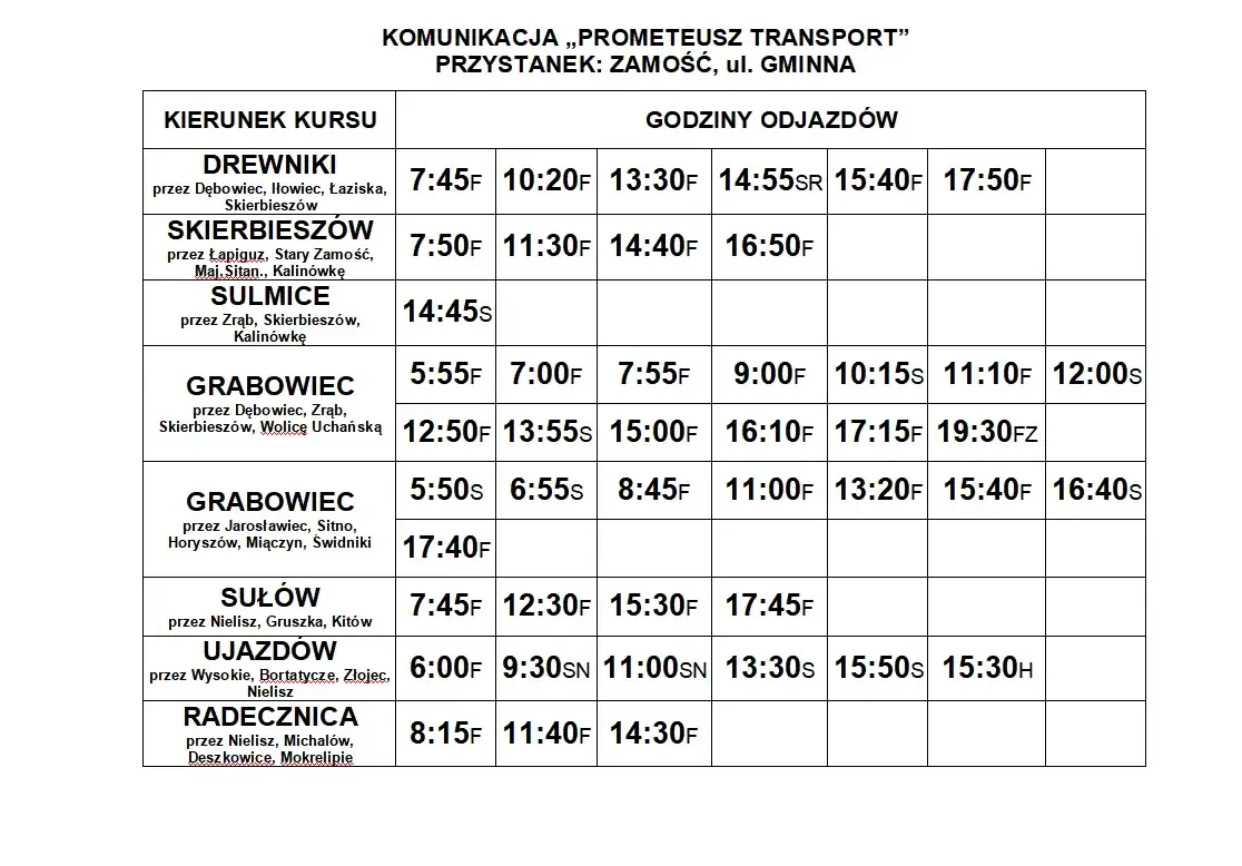 Rozkład jazdy autobus&oacute;w Zamość Niewirk&oacute;w