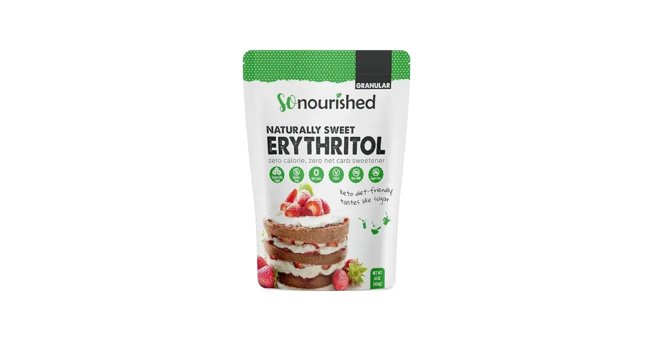 Opakowanie erytrytolu So Nourished, naturalnego słodzika bez kalorii i węglowodanów netto, idealnego do keto diety.