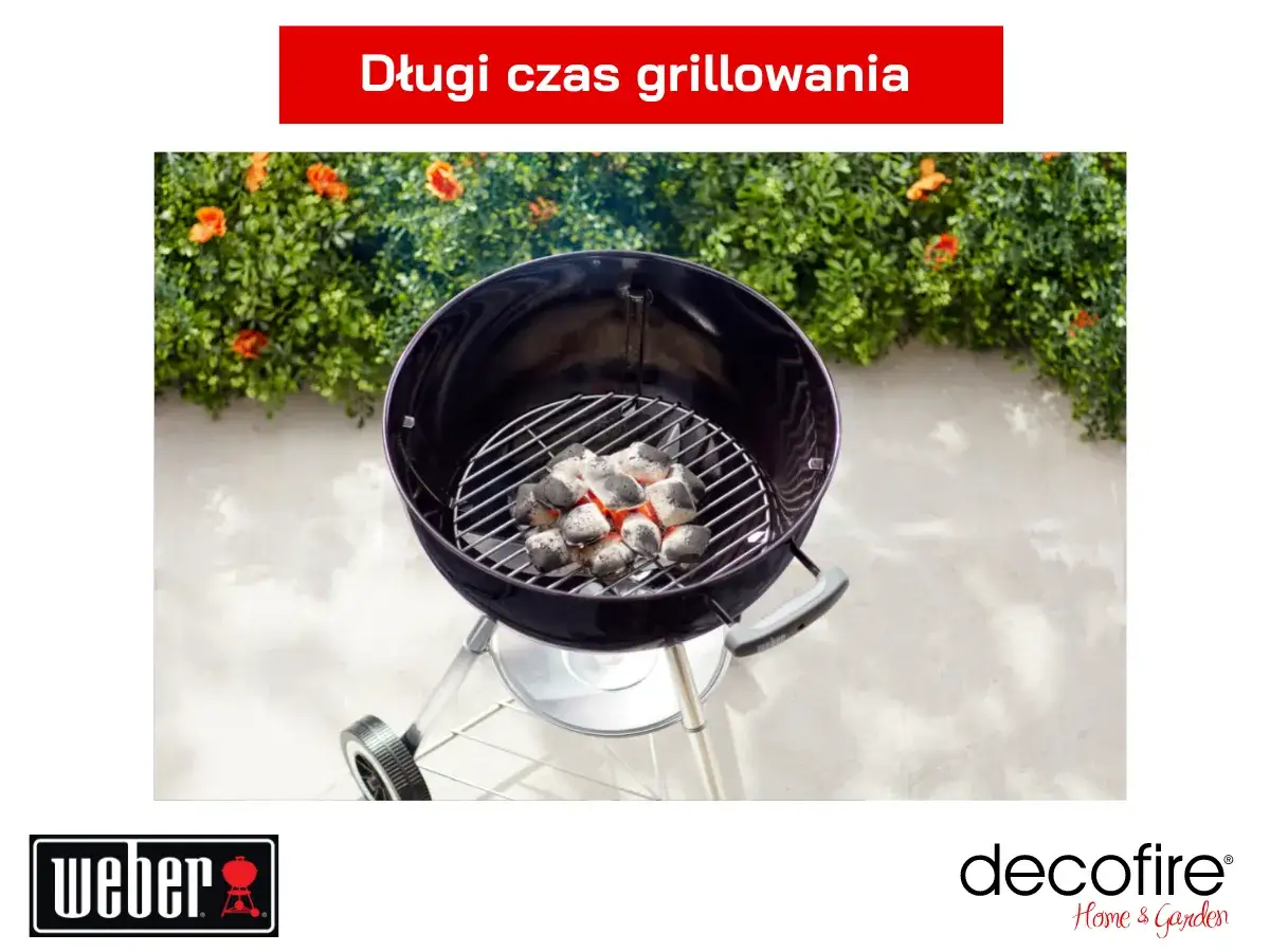 Rozżarzony węgiel na grilla Weber, gotowy do długiego grillowania.