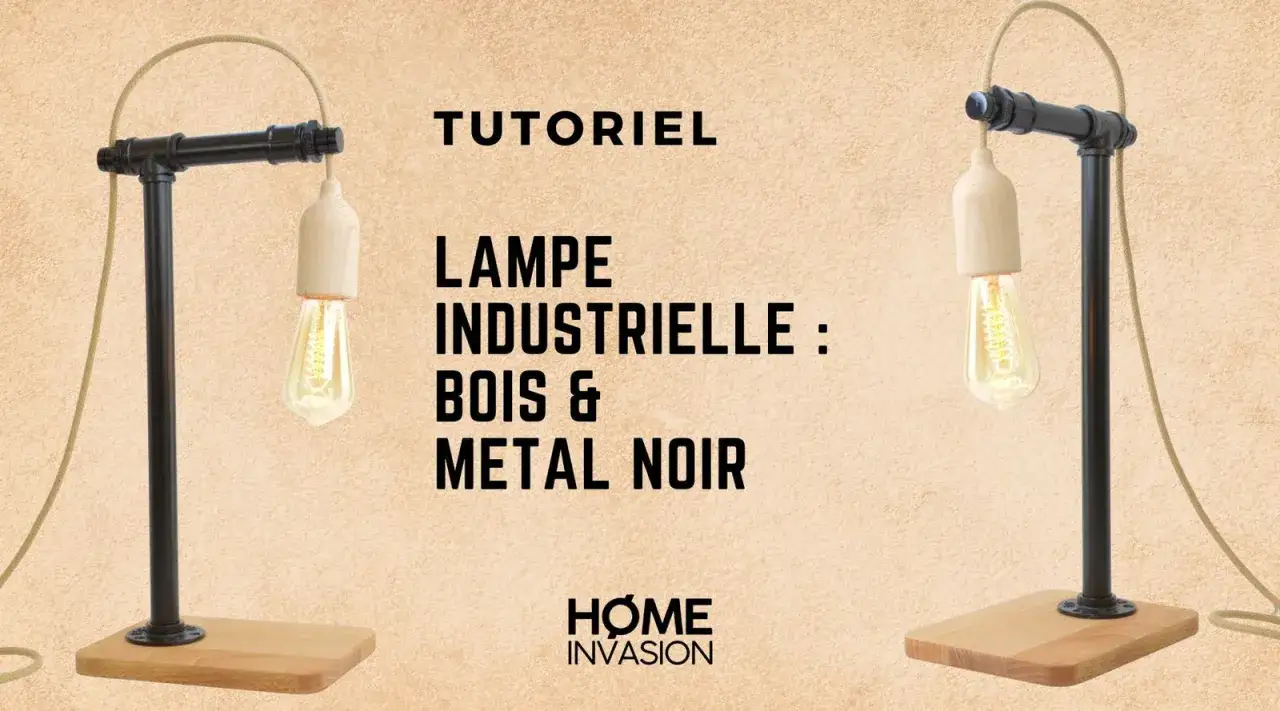 DIY-Lampe im Industriestil aus Holz und schwarzem Metall. Ein Tutorial f&uuml;r eine einzigartige Lampe.