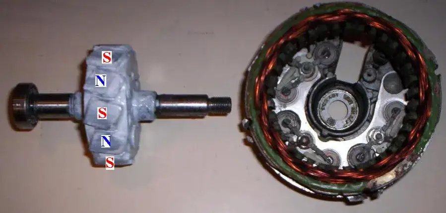 wirnik alternatora z przyklejonymi magnesami neodymowymi