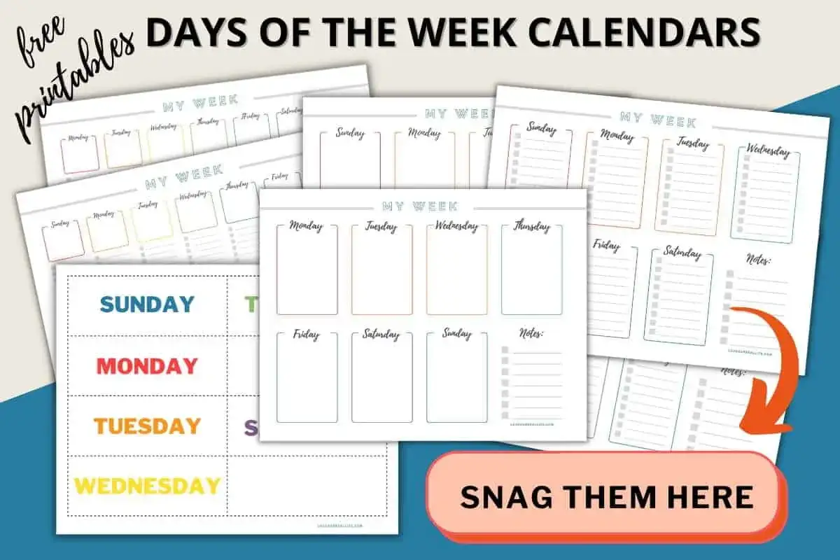 Calendari settimanali gratuiti per organizzare le tue giornate. Impara i giorni della settimana in inglese con questi planner colorati.