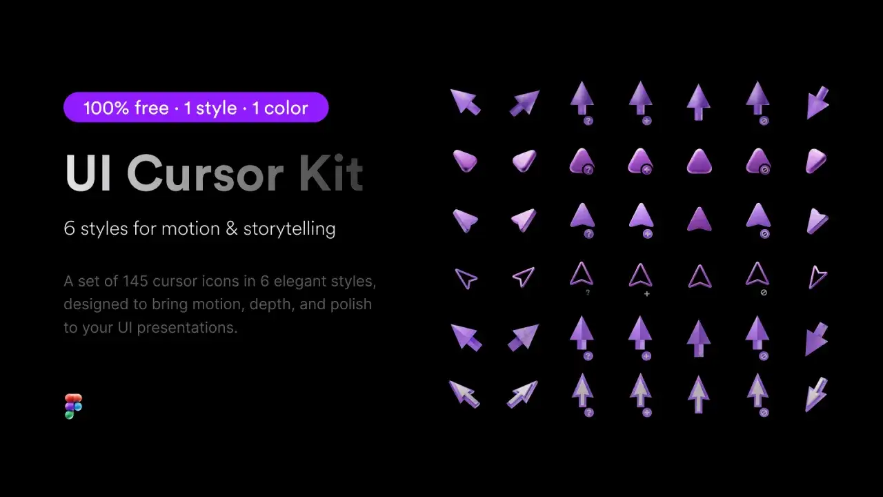 Kit de pointeurs de souris UI, 145 ic&ocirc;nes en 6 styles &eacute;l&eacute;gants pour motion & storytelling.