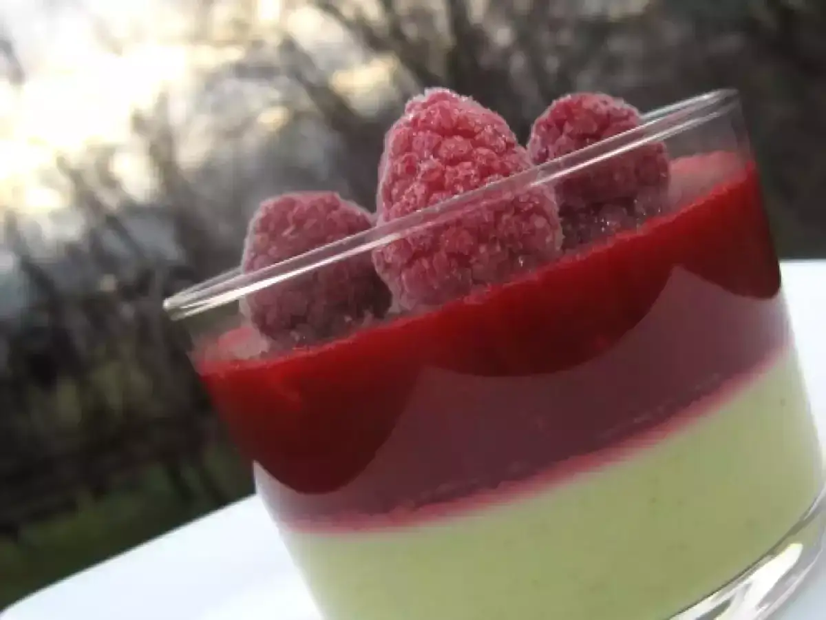 Délicieux panna cotta framboise, une gourmandise légère et fruitée, couronnée de framboises fraîches.