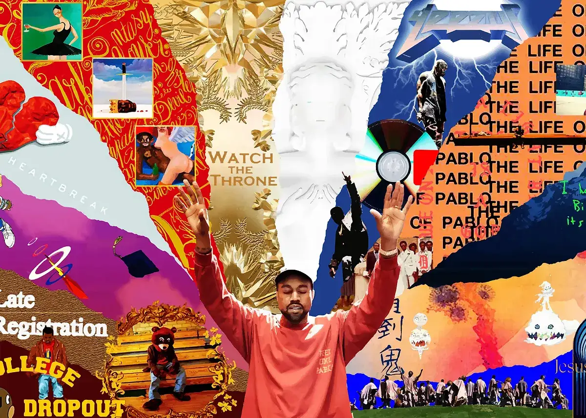 Kanye West albumy: kolaż okładek płyt, w tym