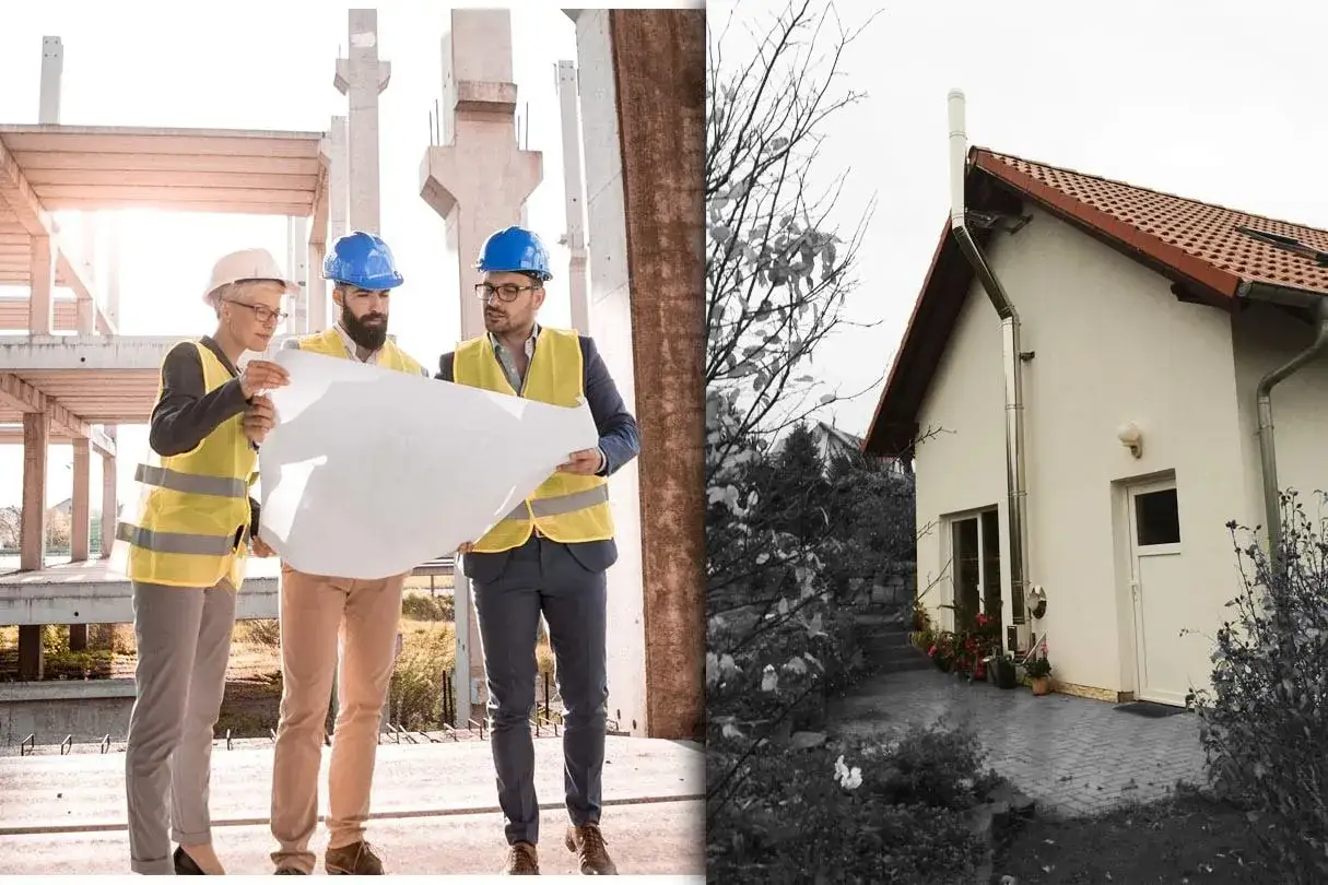 Bauingenieure besprechen Pläne für einen Edelstahlschornstein, der die Vorschriften erfüllt.