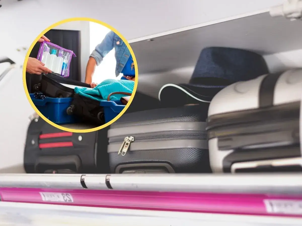 Wizzair: ile płynów można mieć w bagażu podręcznym? W okręgu widać przezroczystą kosmetyczkę z płynami.