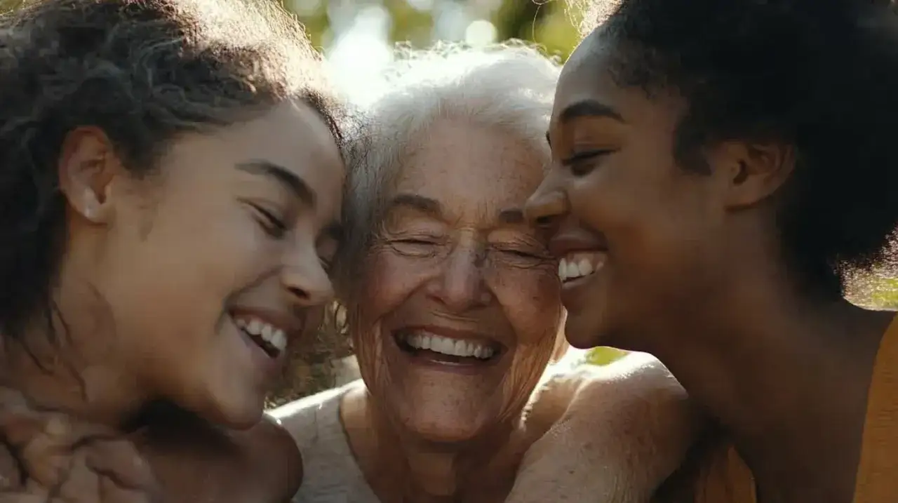 Abuela y nietas r&iacute;en juntas, un torrente de endorfinas que es pura felicidad familiar.