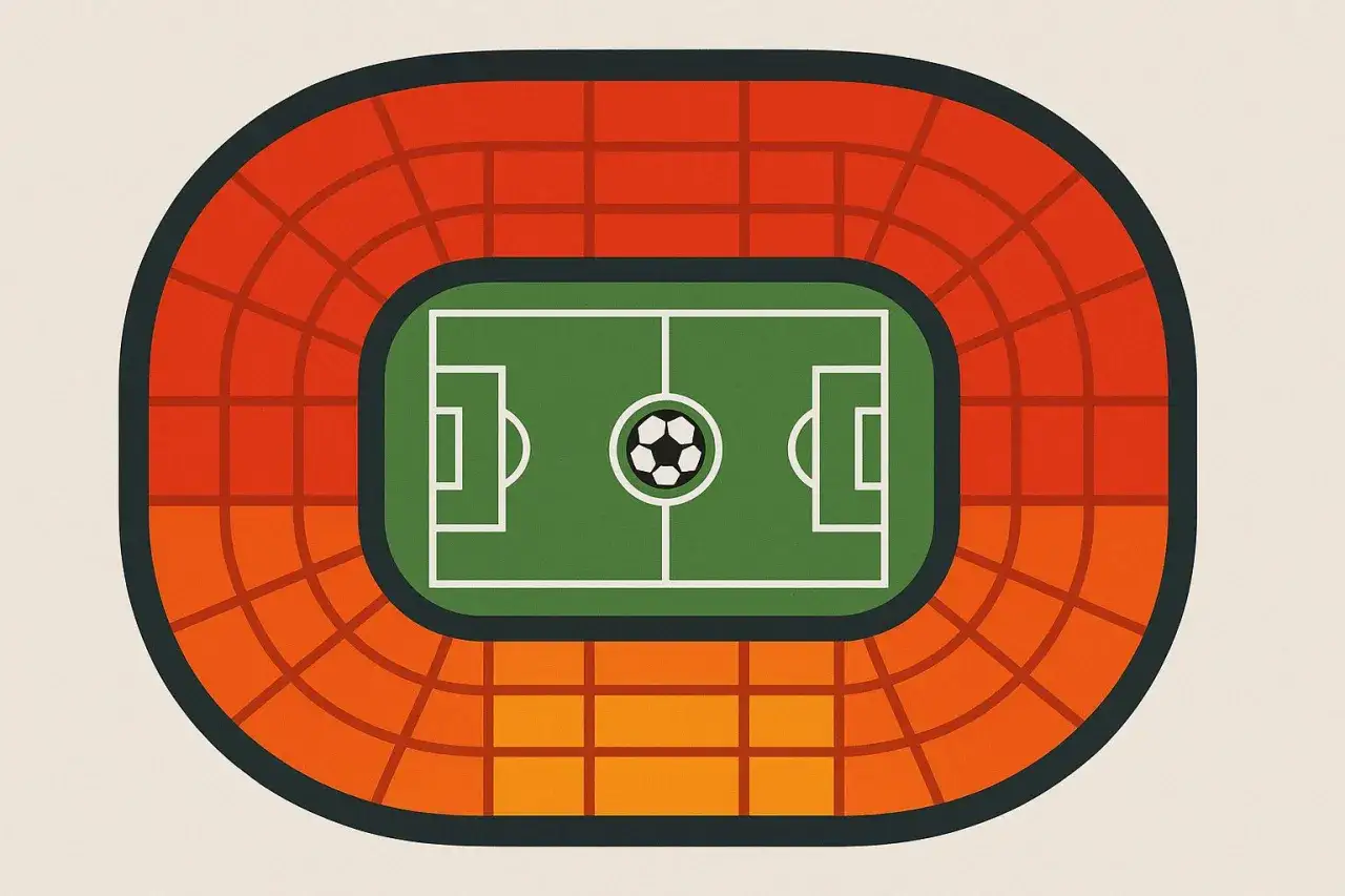 Widok z lotu ptaka na stadion piłkarski z boiskiem i piłką. Wyobraź sobie tłumy kibiców, gdy poznajesz old trafford pojemność.