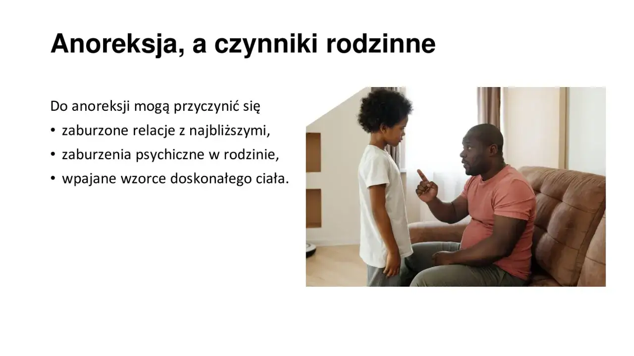 Ojciec strofuje syna, co może być jednym z czynników prowadzących do jadłowstrętu psychicznego.
