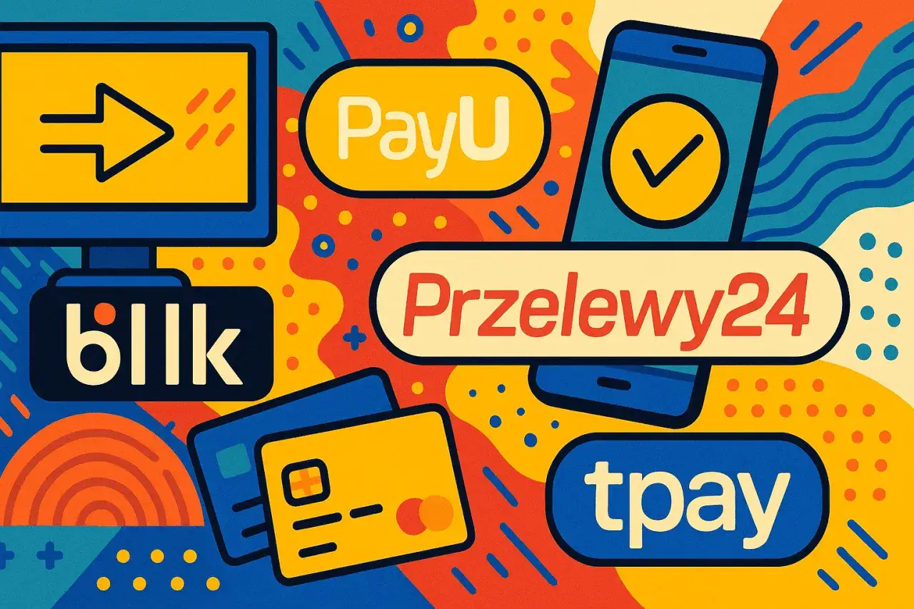 Grafika przedstawia różne metody płatności online: BLIK, PayU, Przelewy24, tpay, karty płatnicze. Dowiedz się, dotpay co to za płatność i jak działa.