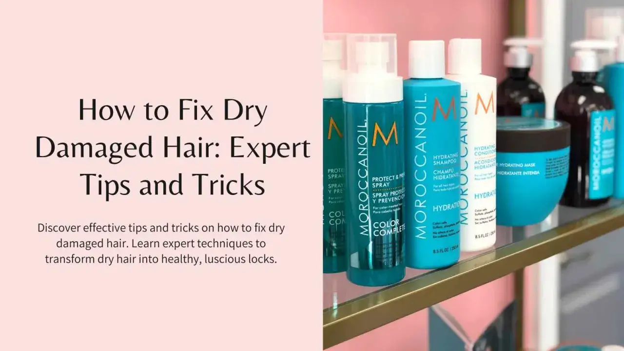 Experttips för att reparera slitet hår. Moroccanoil-produkter visas på en hylla, redo att förvandla torrt, skadat hår till friskt och glänsande.