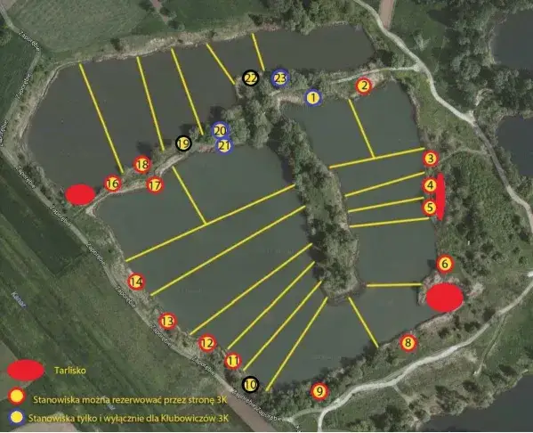 Przylasek Rusiecki łowisko mapa zbiorników