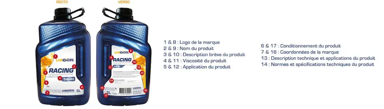&eacute;tiquette bidon d'huile moteur avec viscosit&eacute; et normes