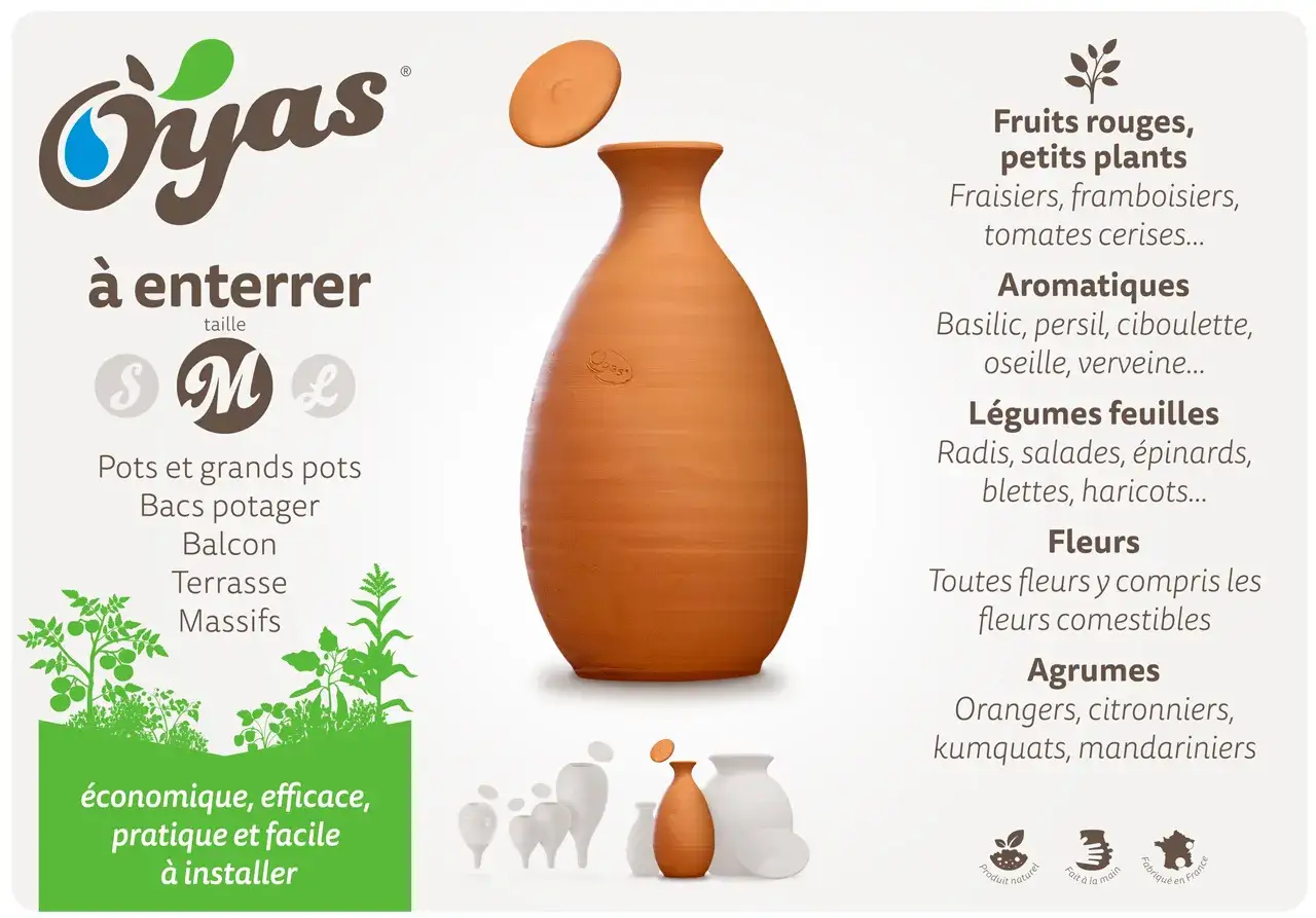 Oyas &agrave; enterrer : combien de oyas au m2 pour fruits, aromatiques, l&eacute;gumes, fleurs, agrumes. Tailles S, M, L.