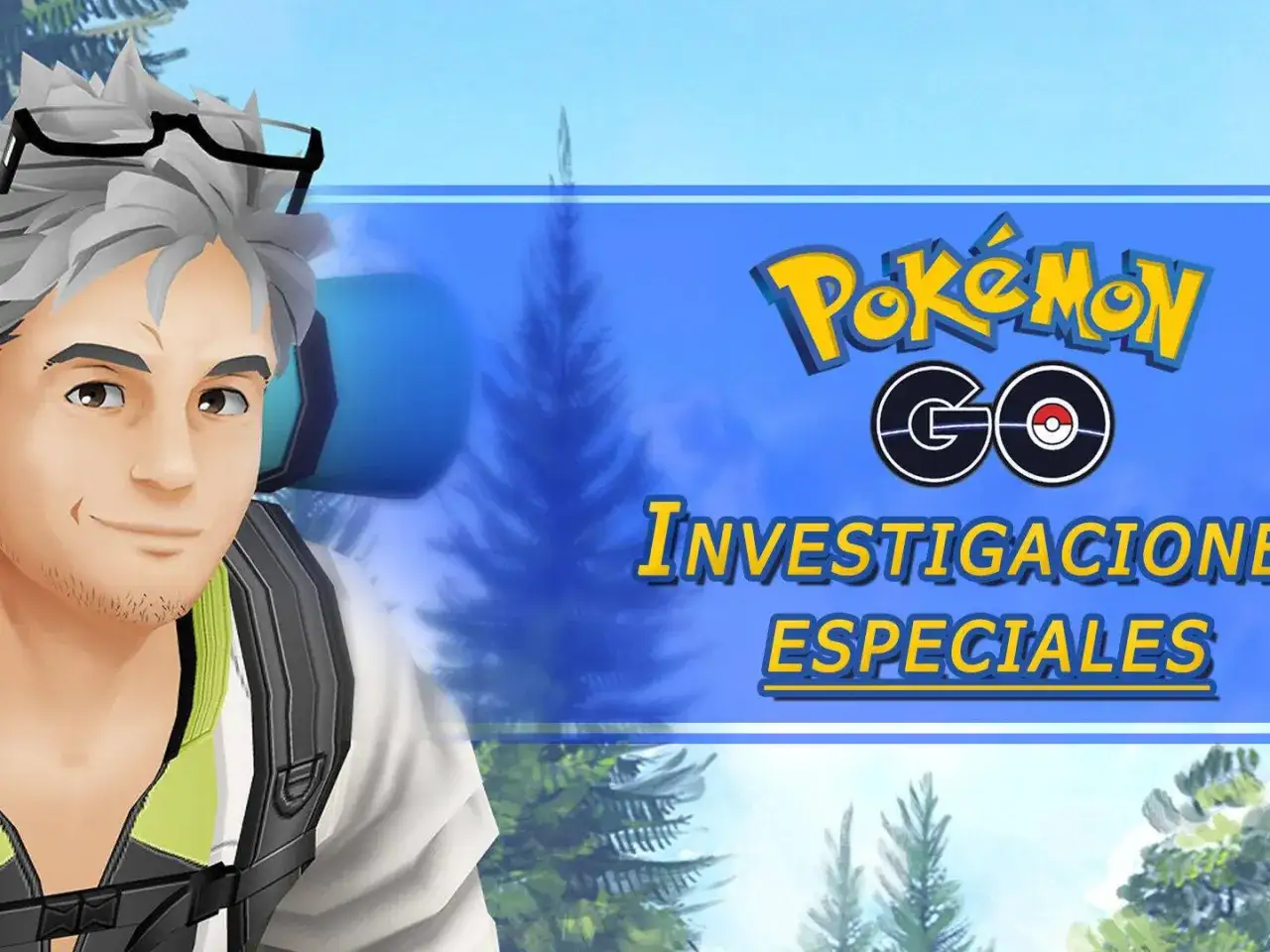 Personaje de Pok&eacute;mon GO con gafas y mochila, listo para misiones especiales en un bosque.