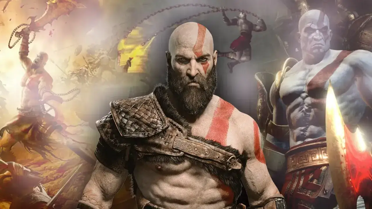 Kratos w całej okazałości, gotowy do walki w zremasterowanej greckiej sadze God of War.