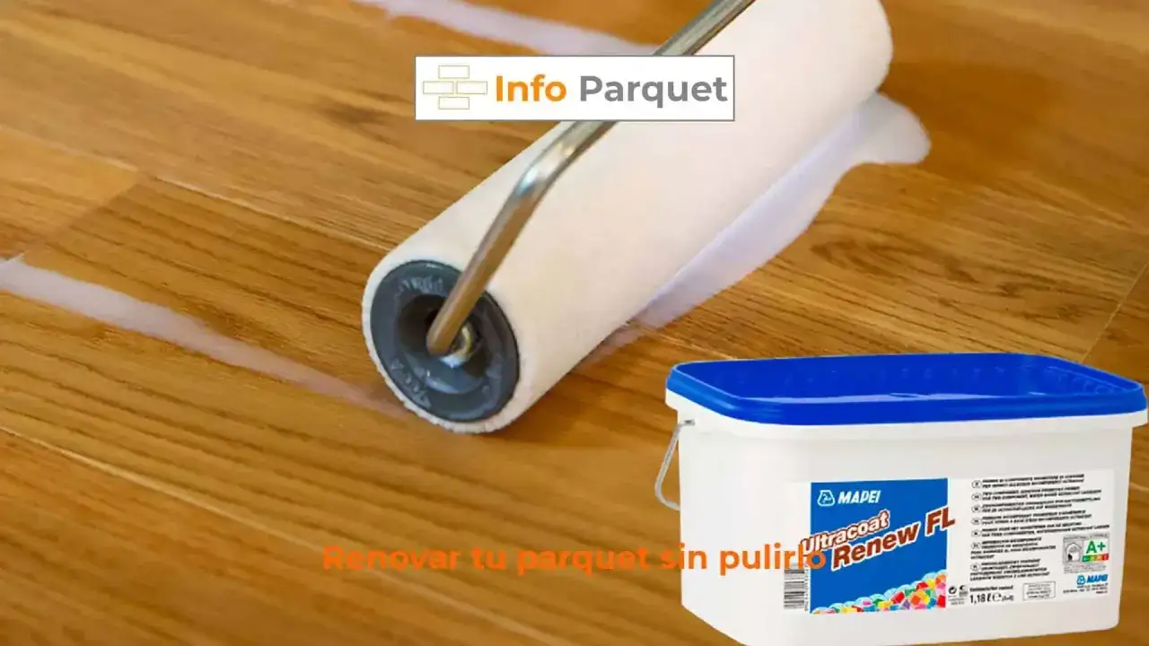 Rodillo aplicando barniz para parquet. Renovar tu parquet sin pulir es posible con este producto.