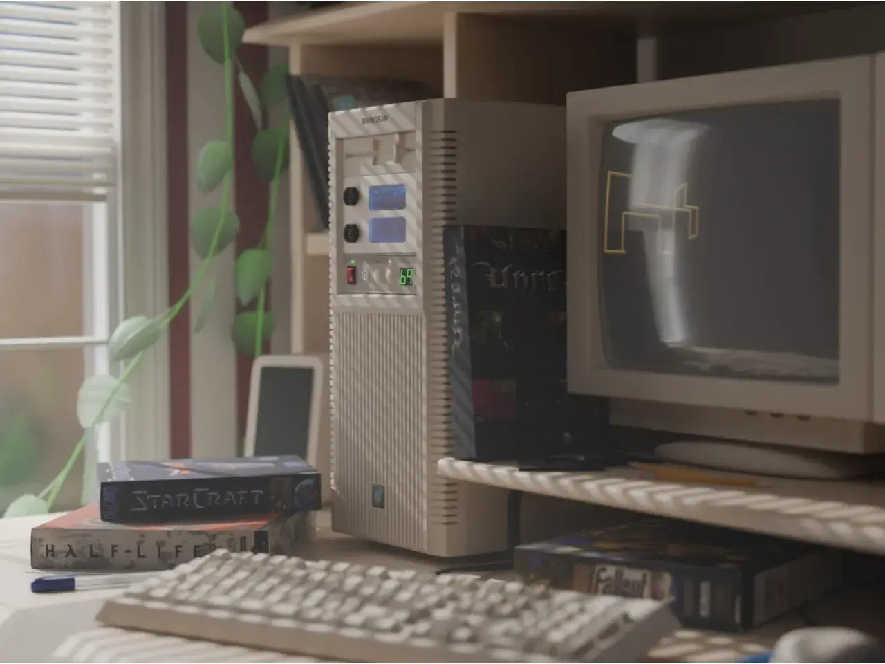 Retro komputer z grami StarCraft, Half-Life, Unreal i Fallout. Idealny do grania w stare tytuły przez emulator.