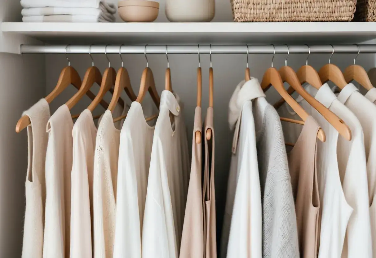 Un dressing minimaliste avec des vêtements aux tons neutres. L'art de s'habiller simplement, avec des pièces intemporelles.