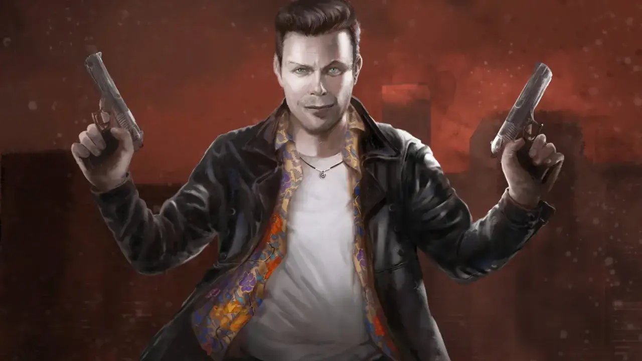 Max Payne remaster: Mroczny bohater z dwoma pistoletami, gotowy do akcji w miejskiej dżungli.