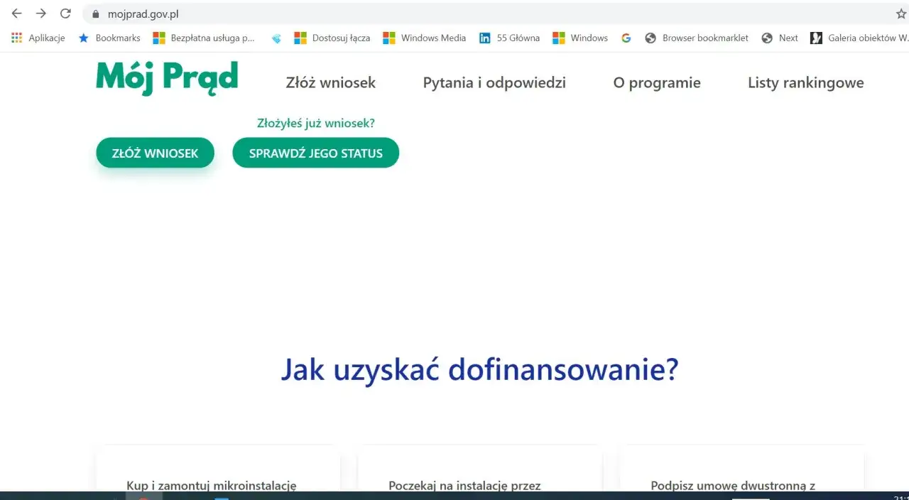 Strona Moj Prąd. Kliknij