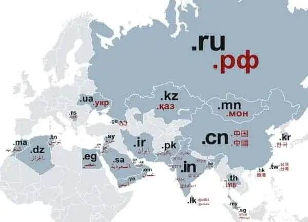 rodzaje domen internetowych mapa świata