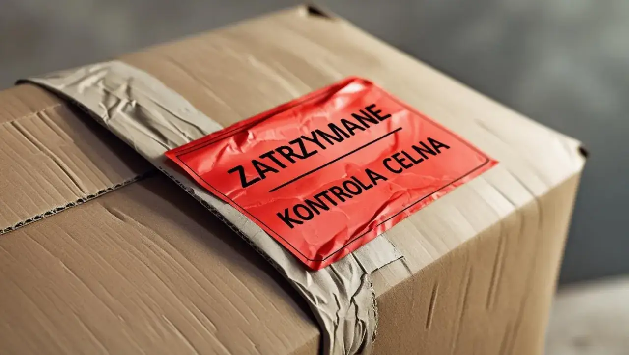 Paczka do Australii zatrzymana do kontroli celnej. Czerwona naklejka z napisem