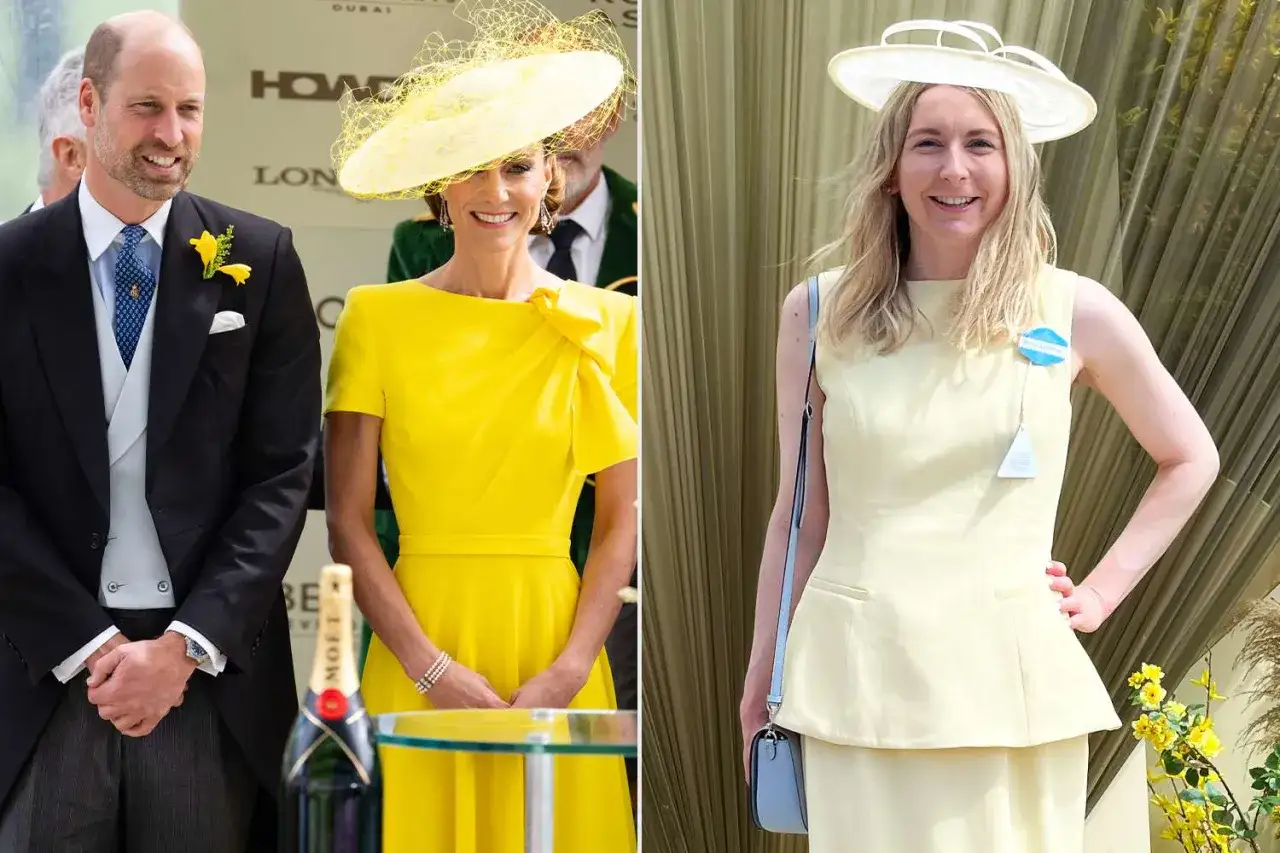 Two women and a man in formal attire, showcasing elegant yellow outfits and hats, embodying the spirit of the royal ascot dress code.