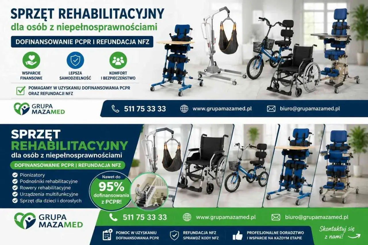 Sprzęt rehabilitacyjny dla seniora refundacja NFZ. Pomagamy w uzyskaniu dofinansowania PCPR i refundacji NFZ. Grupa Mazamed.
