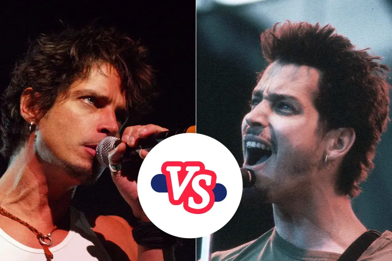 Chris Cornell śpiewa do mikrofonu, w tle logo VS. Czy wiesz, że to on?