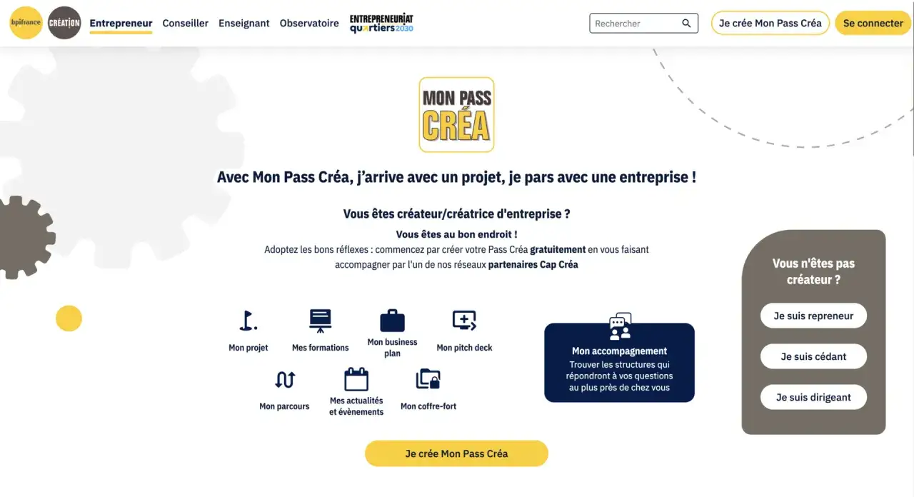 Bpifrance propose Mon Pass Cr&eacute;a pour accompagner les cr&eacute;ateurs et repreneurs d'entreprise dans leur projet.