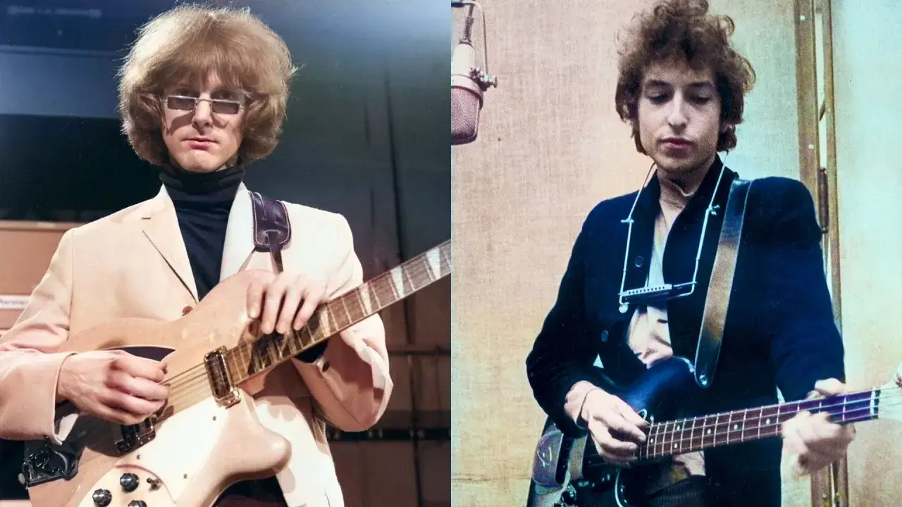 Mr. Tambourine Man, Bob Dylan und Roger McGuinn mit Gitarren.