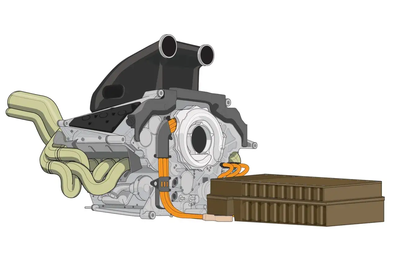 Motor F1 V8 con turbocompresor y bater&iacute;a.