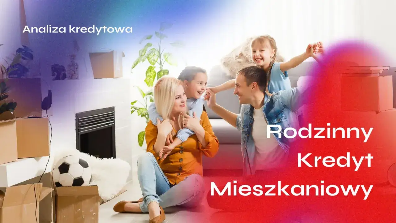 Szczęśliwa rodzina na wakacjach, otoczona kartonami, marzy o własnym M. Analiza kredytowa pomoże spełnić to marzenie.