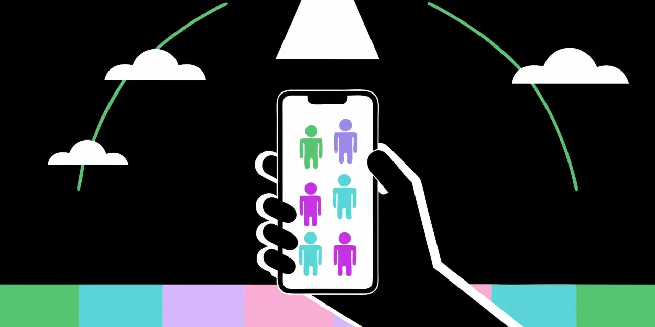 A hand holds a phone displaying colorful figures, symbolizing how social media fundraisers connect people to causes.