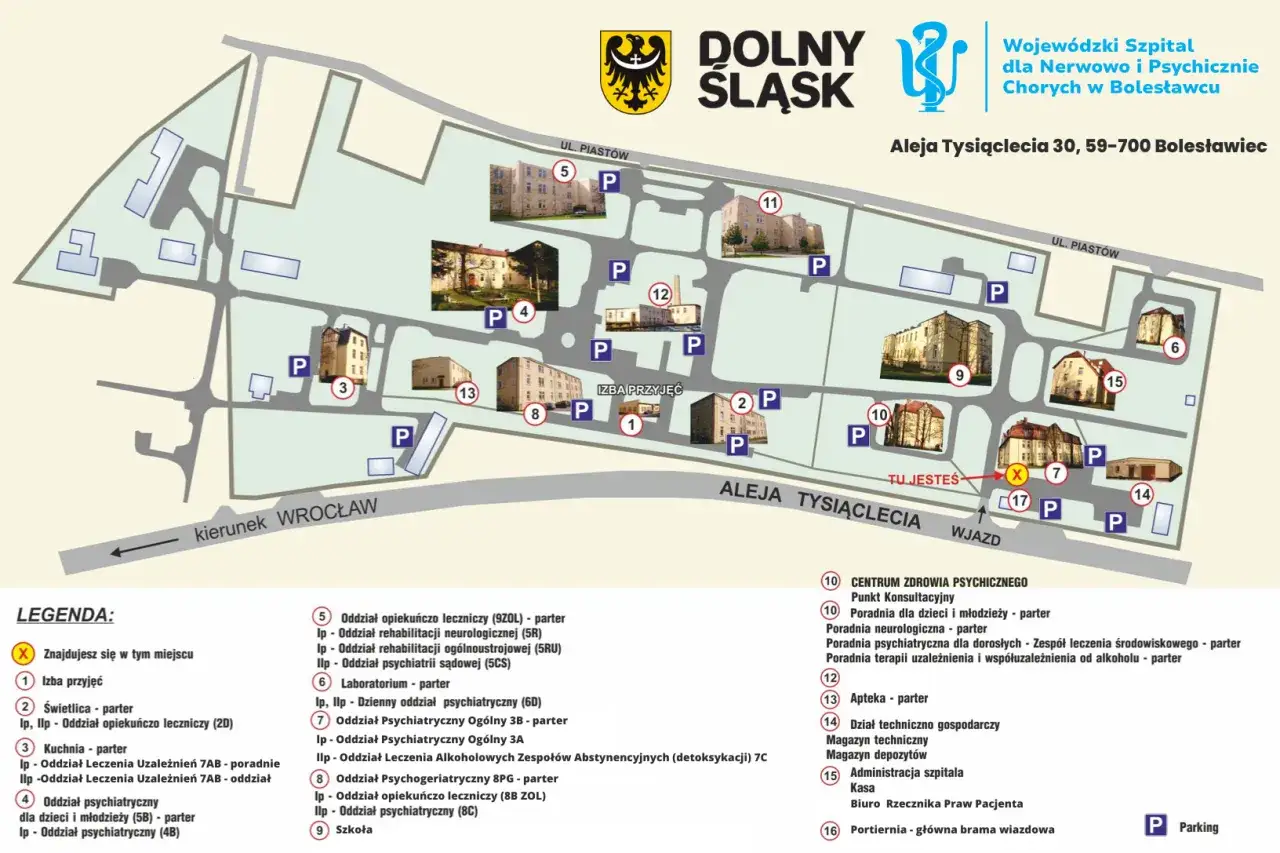 Mapa oddziałów szpital psychiatryczny Bolesławiec
